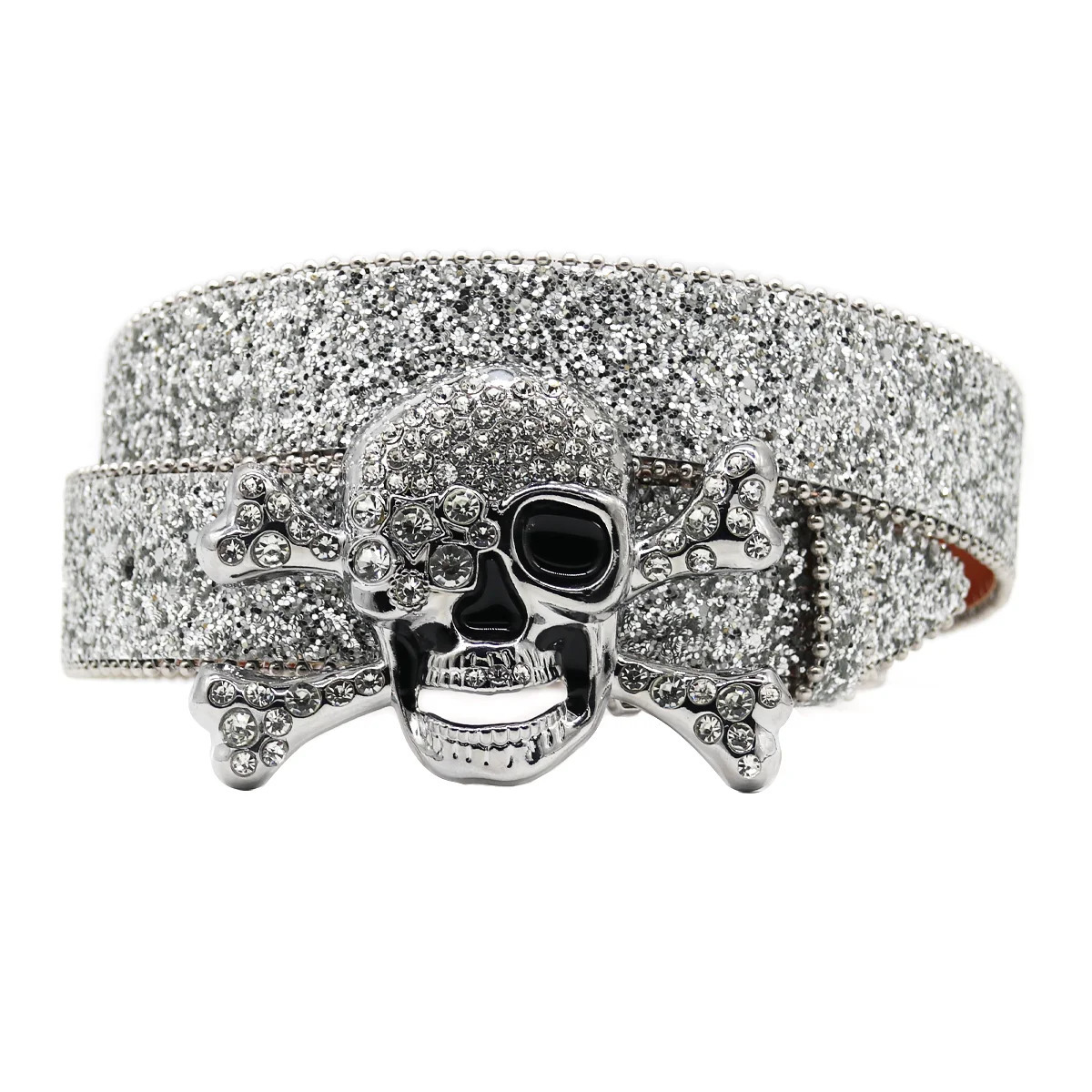 Mens Womens Fashion Skull Rhinestone Belt Bling Studded n Leather Diamond Waistband Western Cowgirl For Jeans Dress 250526