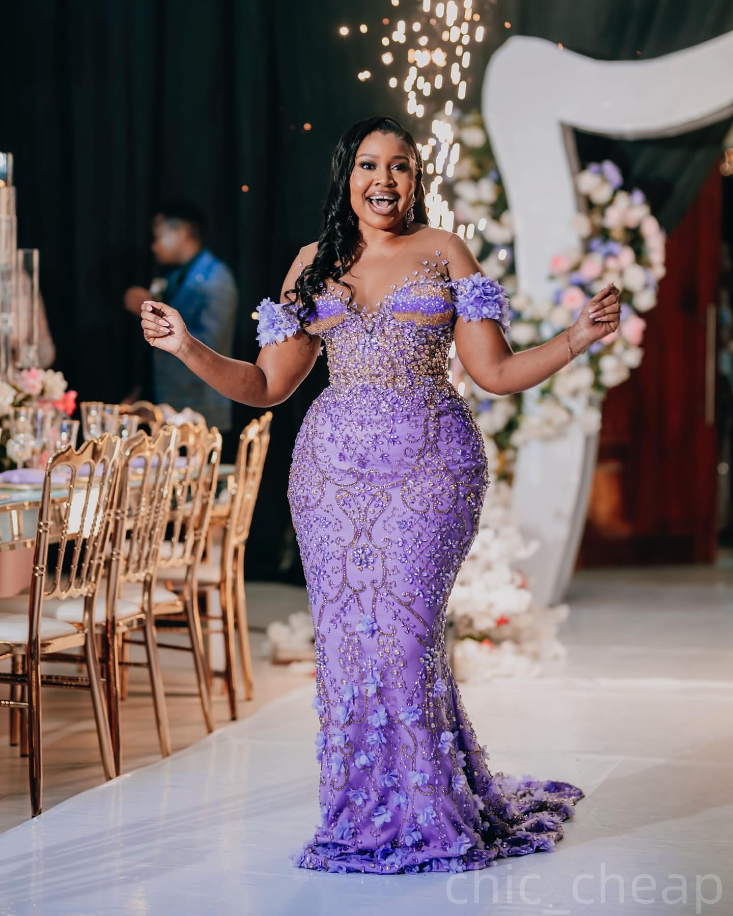 Lilac Mermaid Prom Dresses 2025 Flowers Crystals Luxurious Evening Formal Party Second Birthday Engagement Gowns Plus Size Dress For Special Occasions