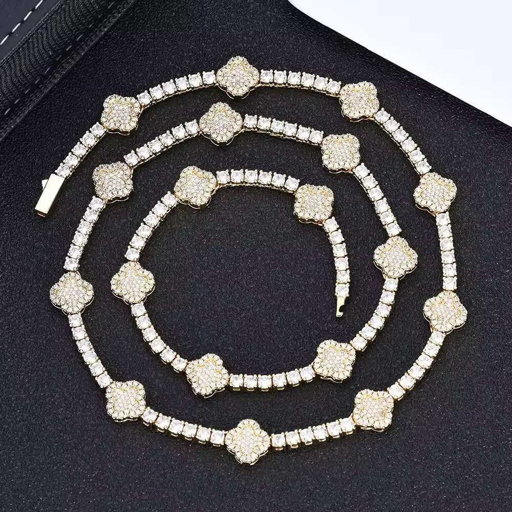 Hot Sale S925 Silver Moissanite Tennis Chain Necklace Cross Border Hip Hop Style Versatile Personality Jewelry