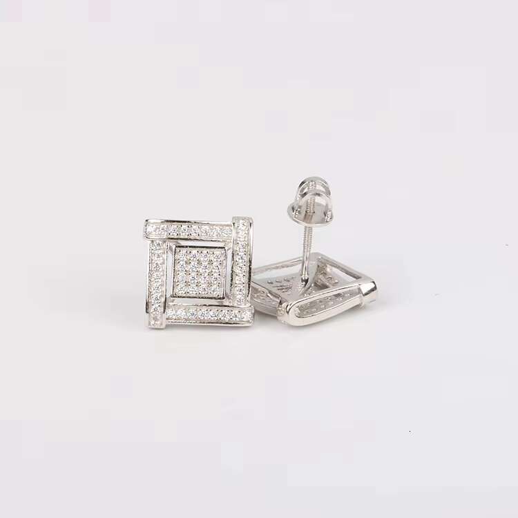 Hip Hop 18k Gold Plated 925 Sterling Silver Passes Diamond Tester 9MM VVS Moissanite Square Mens Cluster Stud Earrings