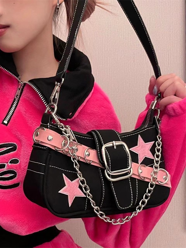 designer Chain Bag Sweet Spicy Bag Laser Heart Sweet Cool Girl Y2K Niche Design Small Bag New Hot Girl Underarm Bag