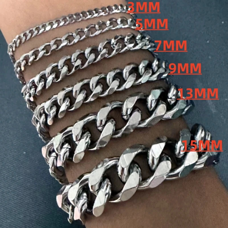 3MM15MM Thick Stainless Steel Cuban Chain Bracelet For Men Male Adjustable Size Trend Accessory Jewelry Hand Chains 250528