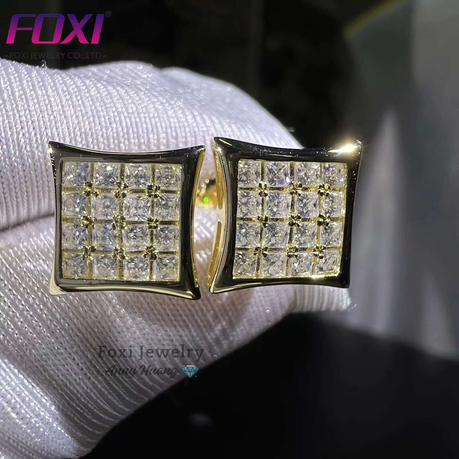 Iced Out Mossanite Jewelry 925 Silver Screw Back Kite Earrings VVS1 D Color Princess Cut Moissanite Stud Earrings with GRA