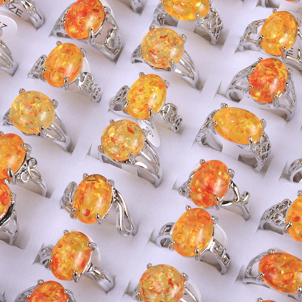Mixed Sizes 20 Pcs/Lot Womens Charm Amber Natural Stone Rings Party Festival Gifts 250526