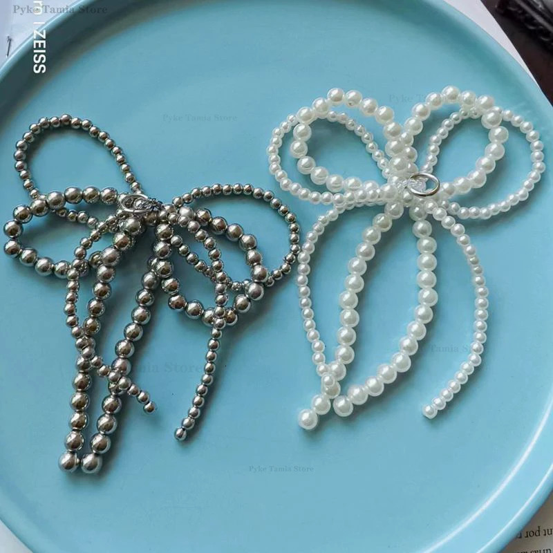 2pcs Shoelace Decorative Buckle Handmade Shoes Clip Double Layered Pearl Bead Bowknot Charm Bag Key Chain Pendant Accessories 250528