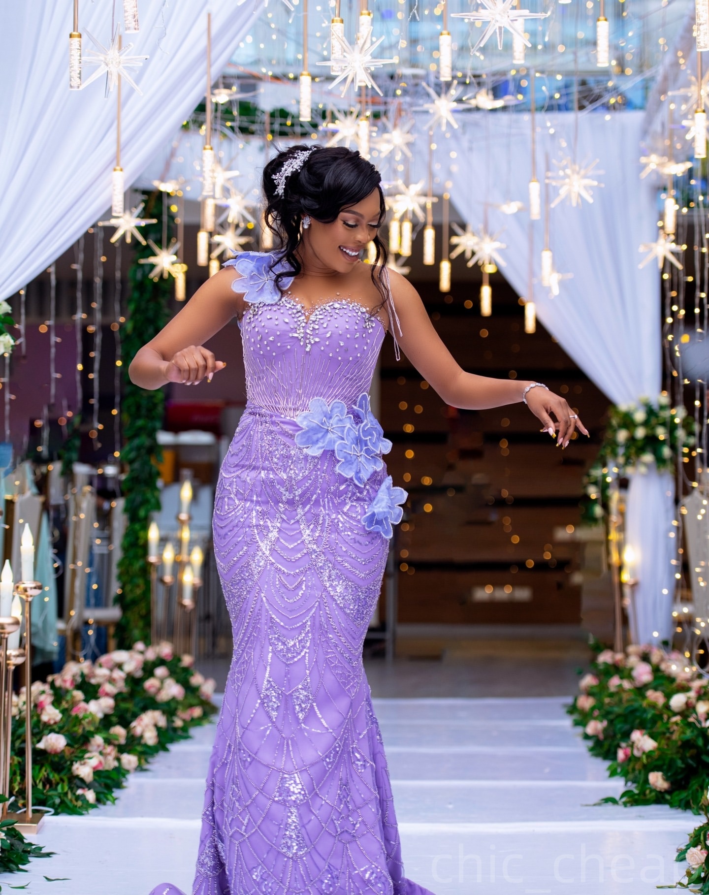 Mermaid Lavender Prom Dresses 2025 Flowers Crystals Flowers Sequined Evening Formal Party Second Birthday Engagement Gowns Plus Size Dress For Special