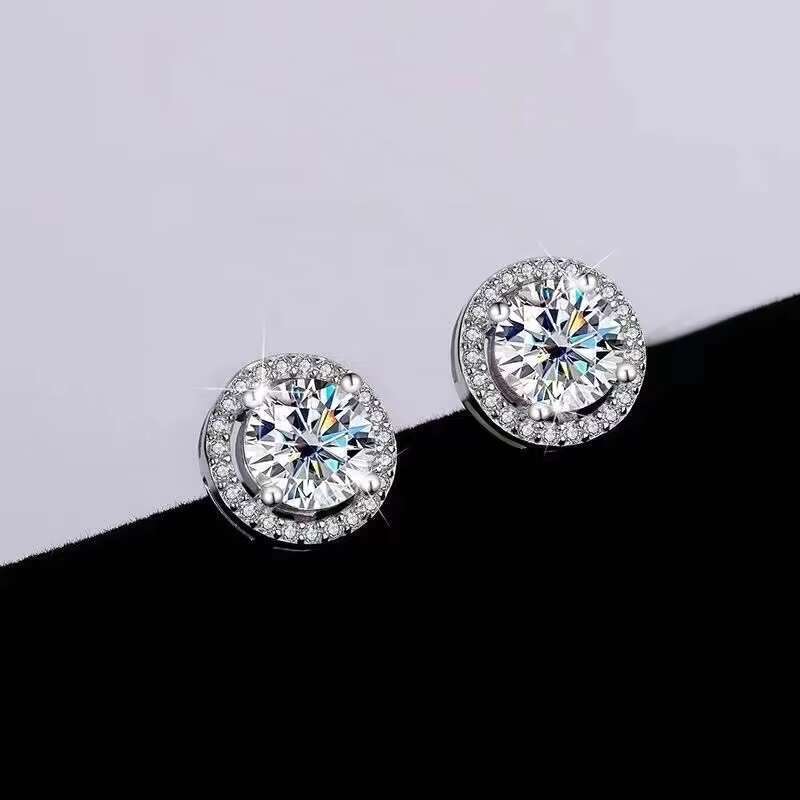 0.5ct 1ct d Color Iced Out Diamond Cluster Men Hip Hop 925 Sterling Silver Women Vvs Moissanite Stud Earrings Screw Back