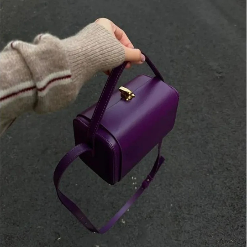 Handheld Box Bag Womens Fashionable Berry Purple Boston Bag Versatile Niche Light Crossbody Bag 250530