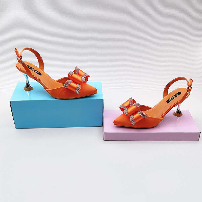 New Rhinestone Bowknot Women's Slippers Pointed Toe Stiletto High-end Fashion Outdoor Comfortable Shoes