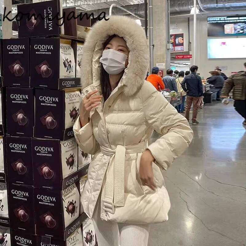 Hooded Detachable Fur Collar Abrigos Invierno Lace Up Tunic 2025 Woman Outerwears Long Sleeve Parkas Korean Style Jacket Coats High quality, fashionab