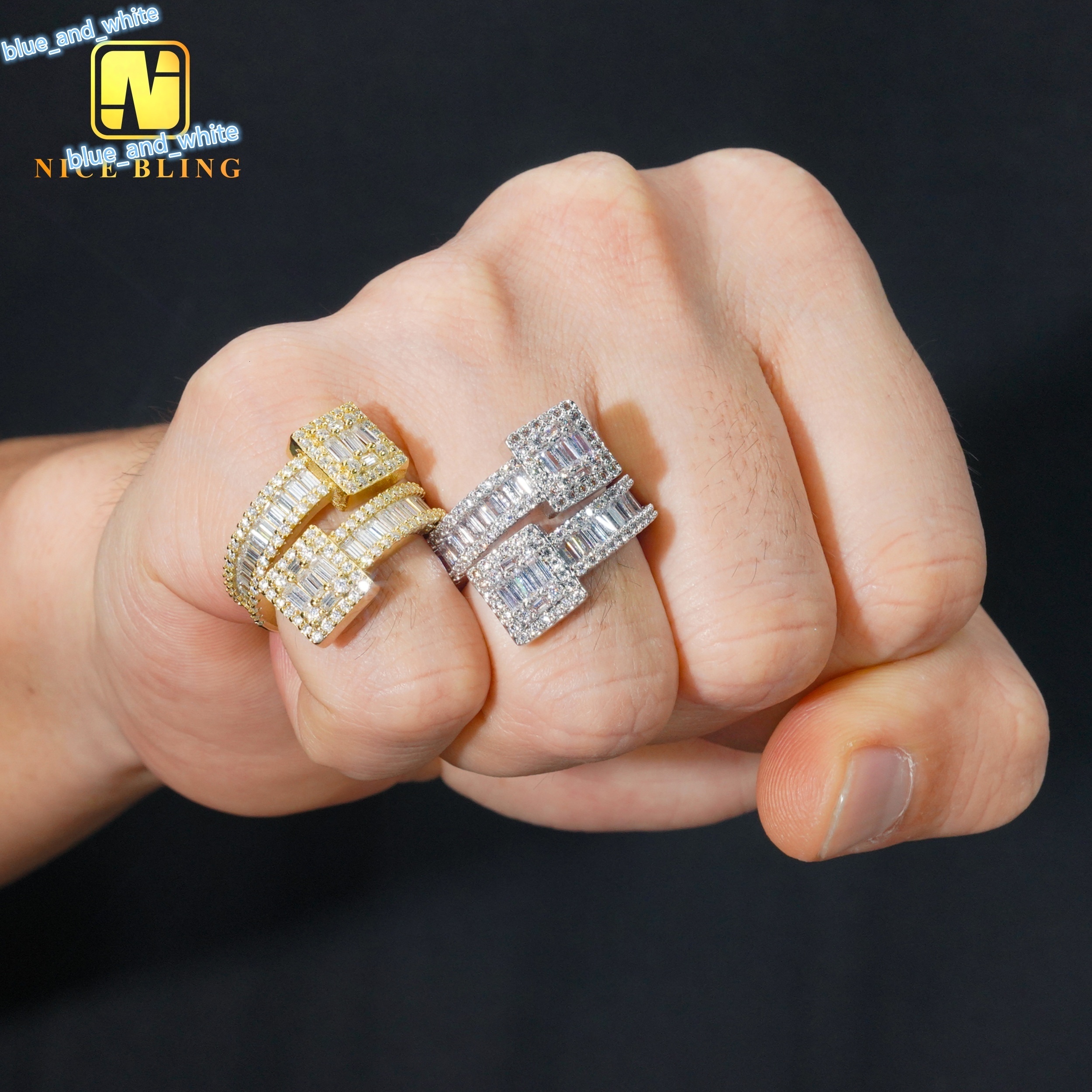 Anti Stress Hip Hop Moissanite Rings 18k Gold Plated 925 Sterling Silver Jewelry Vvvs baguette Moissanite Diamond Rings for Men