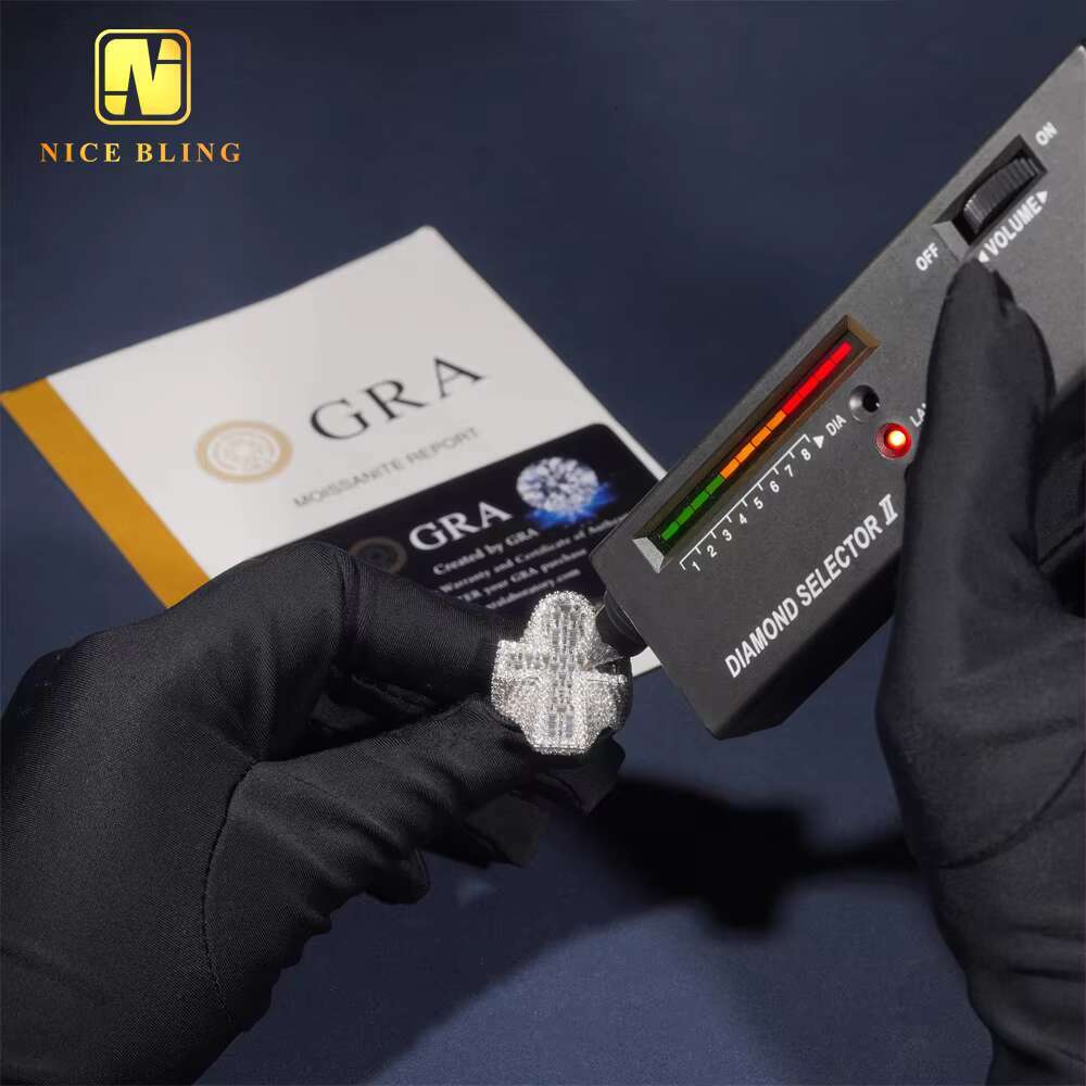 Custom Hip Hop Jewelry Iced Out Men 925 Silver Ring baguette Cut Moissanite Cross Ring Lab Diamond Engagement Ring for Men