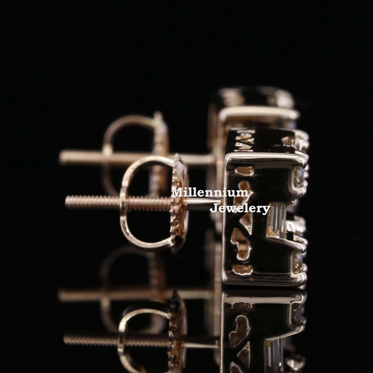 Premium Quality Moissanite Earrings Rose Gold Plated Sterling Silver Stud Earrings Square Earrings Screw Back Finding