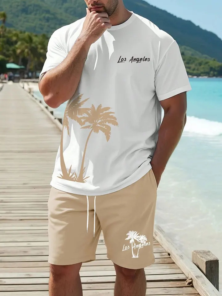 2025 Summer mens suit Casual Tshirt Shorts Suit sportswear 2piece 3D printed fashion Hawaiian style street wear 250529Z