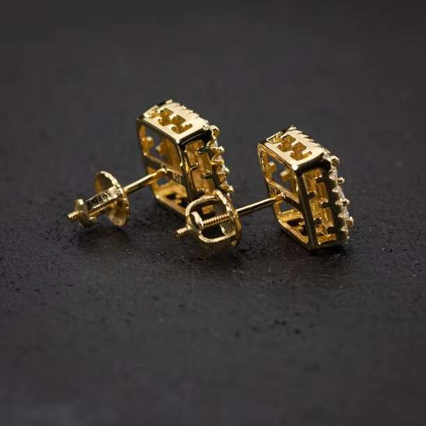 Custom 925 Sterling Silver Princess Cut Moissanite Iced Out Hip Hop Jewelry Men Moissanite Earrings