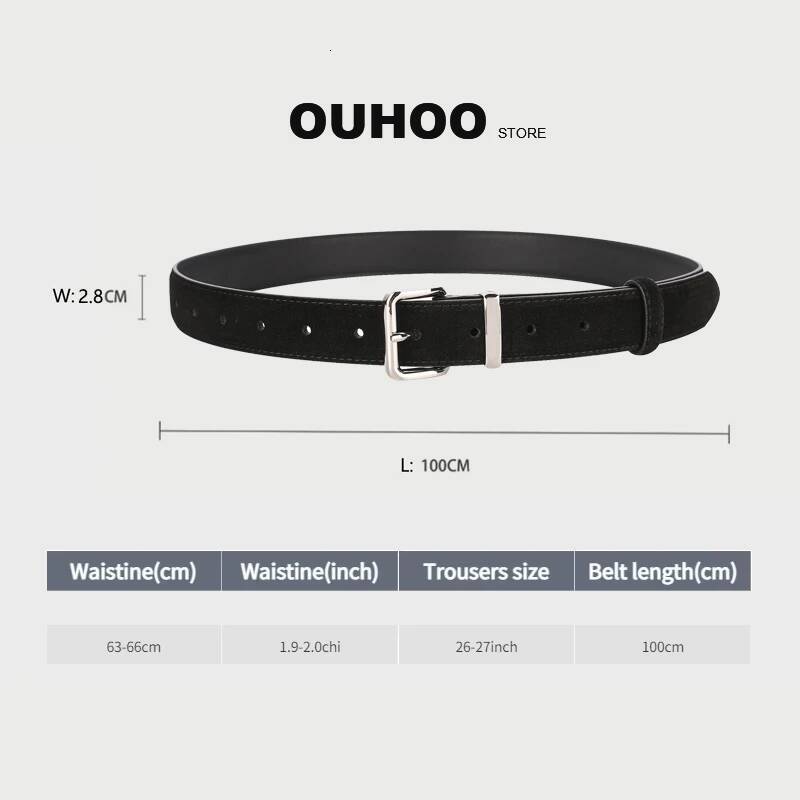 Suede Cowhide Leather Belt Women, Vintage Ladies Belts with Sliver Square Buckle 2.8cm Wide Waistband for Dress&Jeans