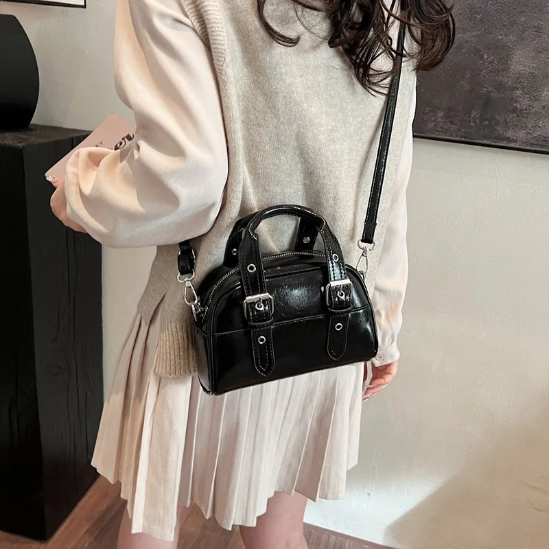 Vintage Women Small Boston Bag Solid Pu Leather Crossbody Bag Female Casual Daily Commute Square Messenger Shoulder Packs 250530