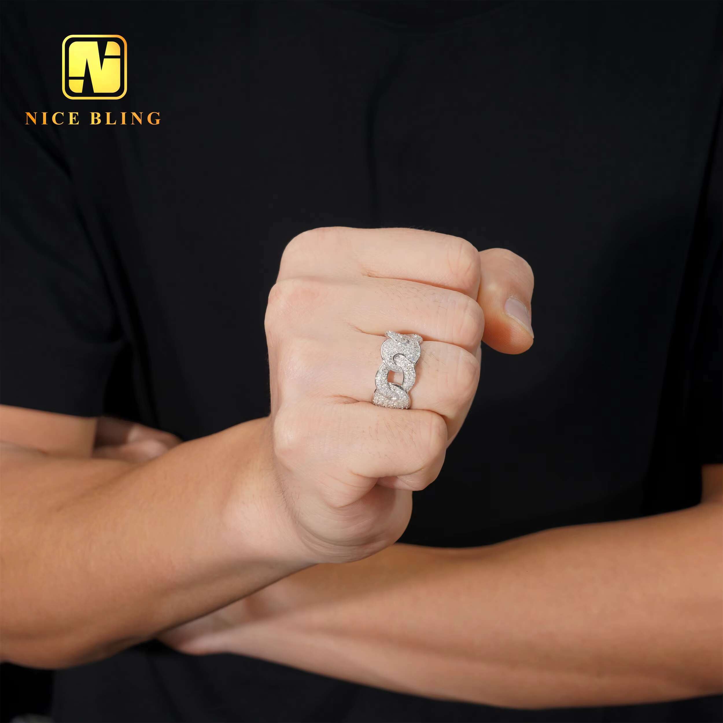 Unisex Hip Hop Moissanite Cuban Rings 925 Sterling Silver Iced Out Jewelry Cheap Price Lab Diamond Cuban Rings