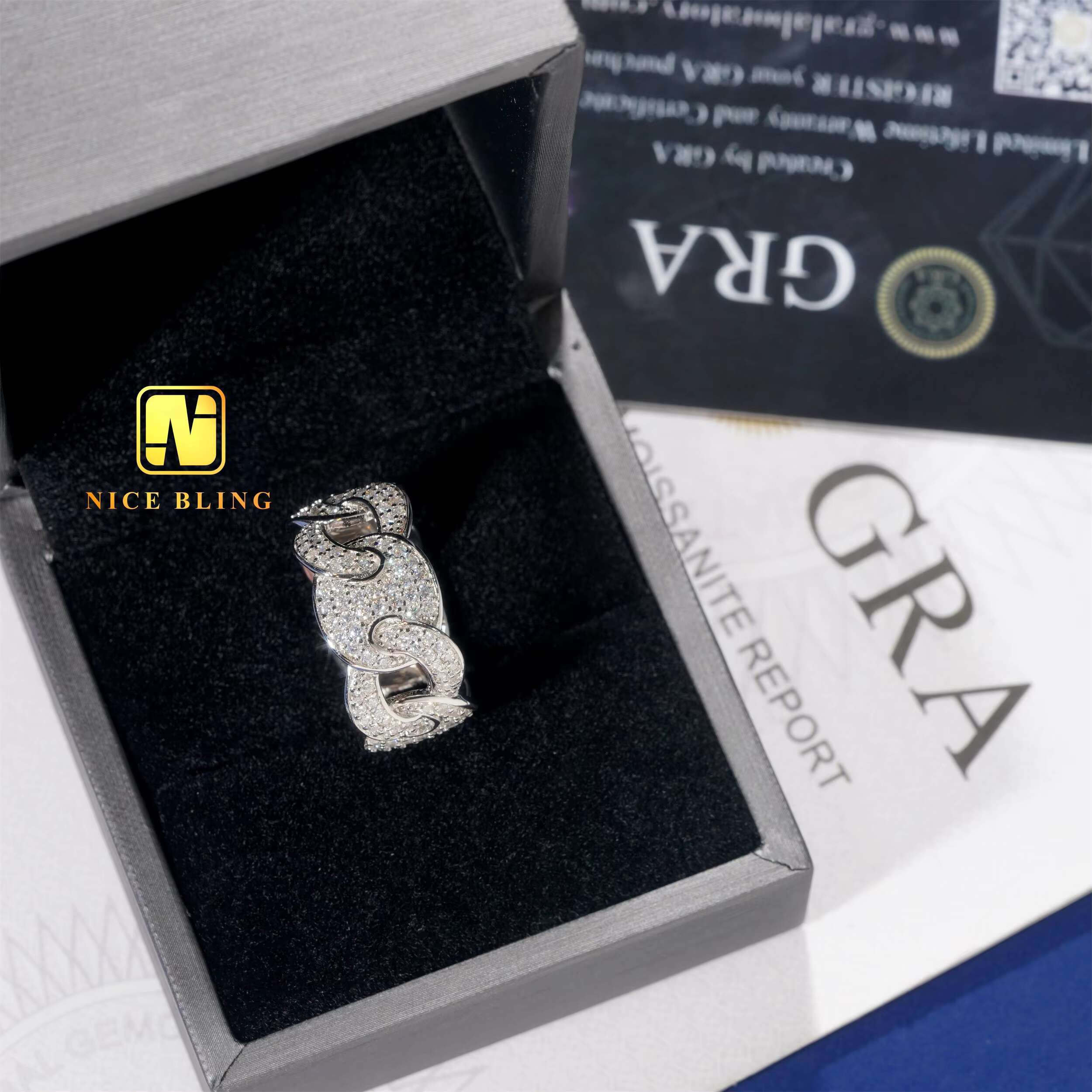 Unisex Hip Hop Moissanite Cuban Rings 925 Sterling Silver Iced Out Jewelry Cheap Price Lab Diamond Cuban Rings