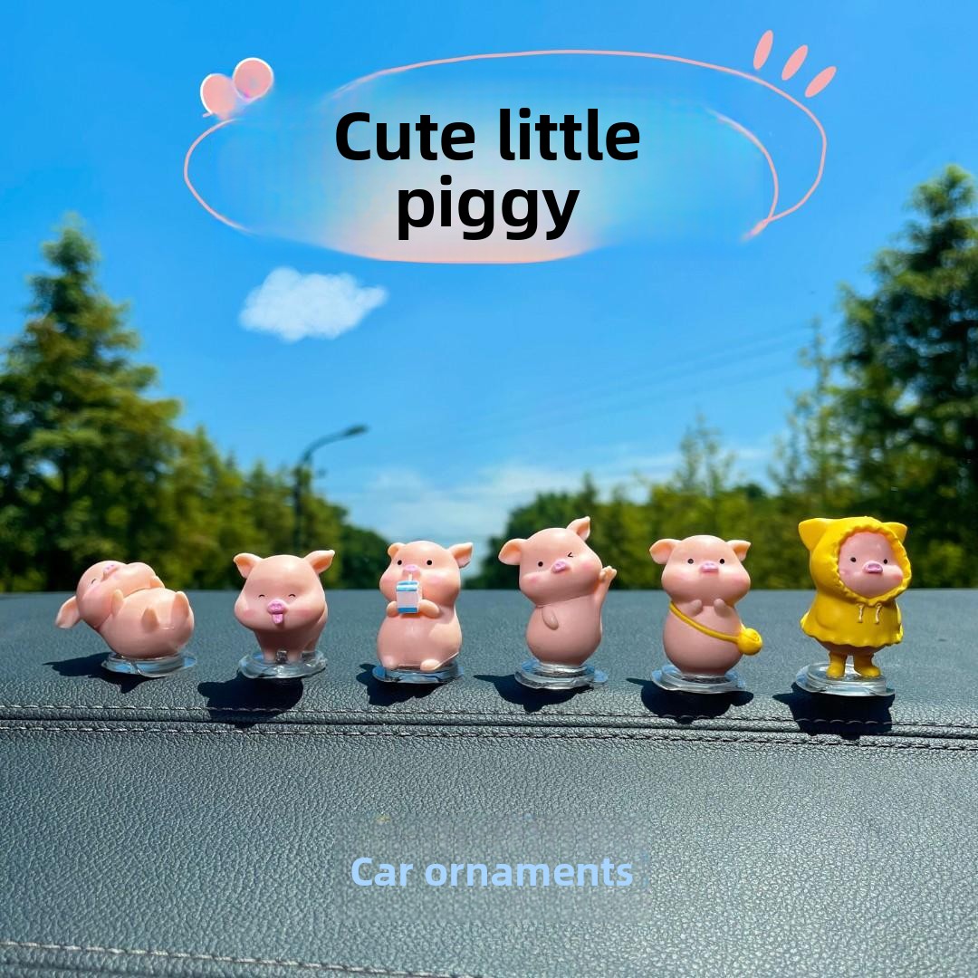 A 7-piece set of cute car accessories for the little pig car dashboard decoration and interesting car interior desktop ornaments