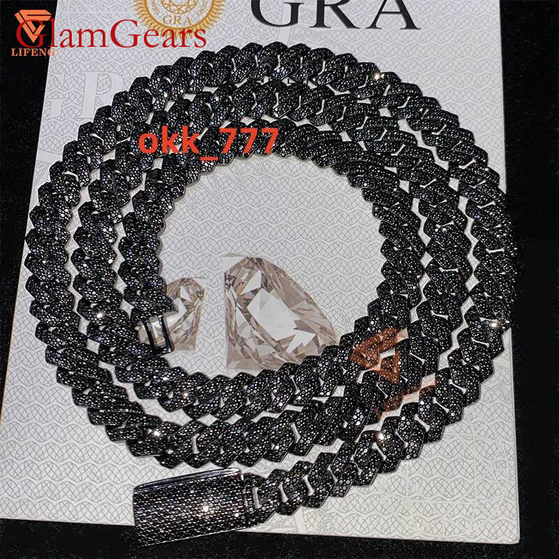 8mm Rhodium Mossanite Necklaces Custom VVS Dias Chains Iced Out Sier Black Moissanite Cuban Link Chain for Men