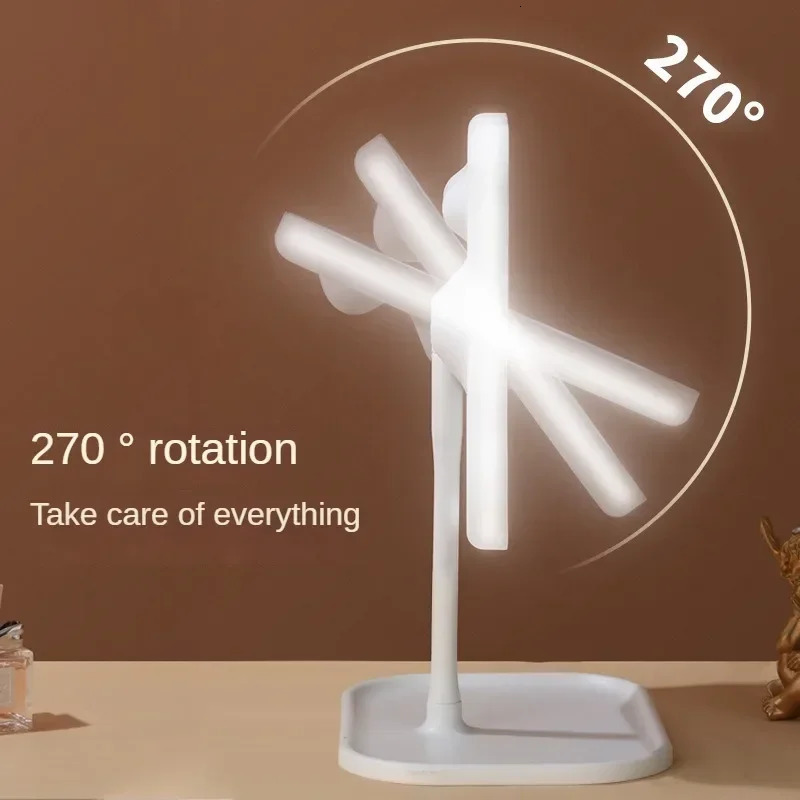 Led Light Mirror Makeup Intelligent Adjustable 3color Vanity Mirror Desktop Fill Light Mirror One Touch Charging Model 250530