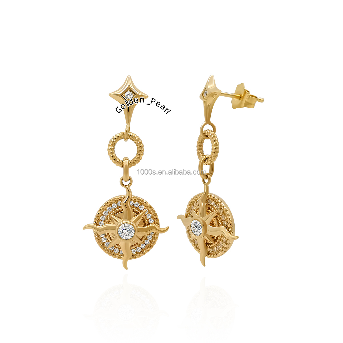 New Arrival 14K Real Yellow Gold Moissanite Drop Stud Earrings Fine Jewelry for Women