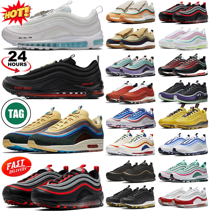 97 97s Running Shoes for men women designer Jesus Satan Sean Wotherspoon Neon Seoul Worldwide Reflective Bred mens trainers outdoor sports sneakers