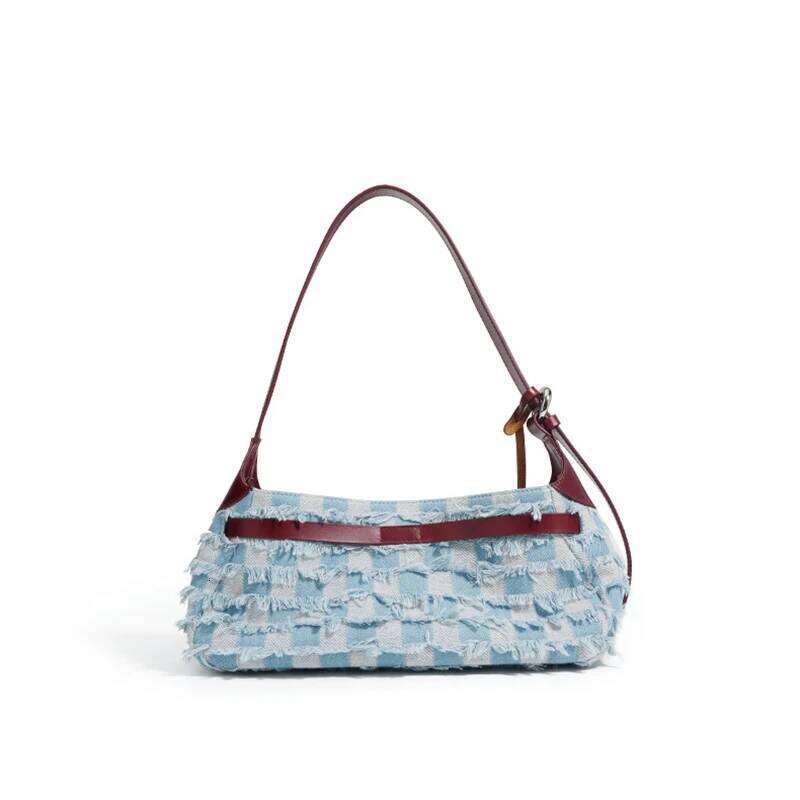 New Large Capacity Commuting Handbag Lady Cowhide Paired With Soft Denim For A Luxurious Underarm Shoulder Women's Tote Bag