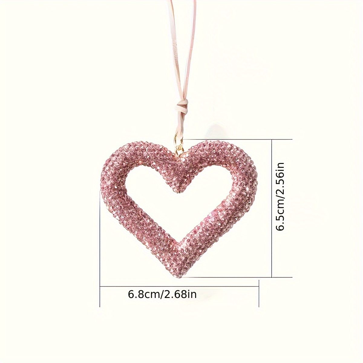 Love pendant Couple Diamond Encrusted Heart Shaped Car Pendants, Cute and Girlish Rearview Mirror Decorations, Shiny Car Parts,Romantic Car Decoration