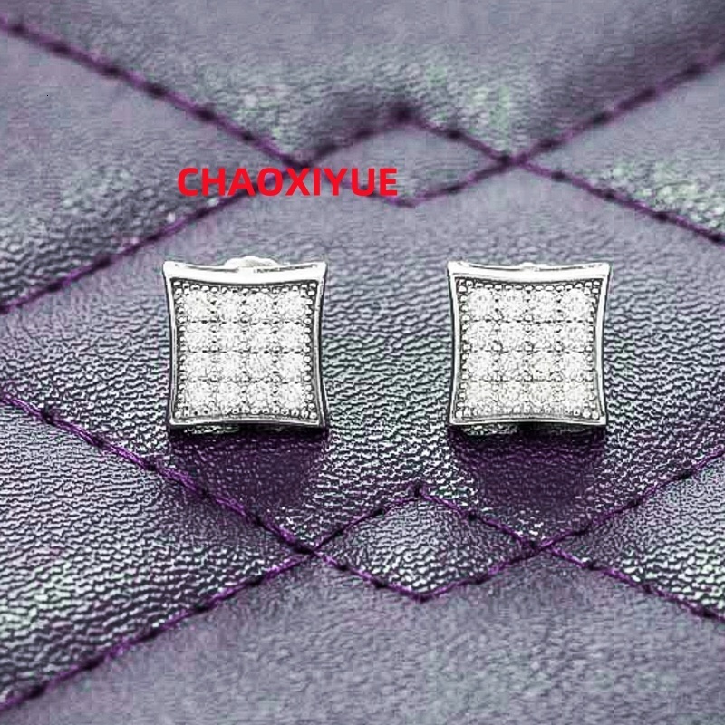 Hip Hop 925 Sterling Silver Mens Womens Earrings Fine Jewelry VVS Moissanite Square Cluster Iced 7MM Passes Diamond Tester