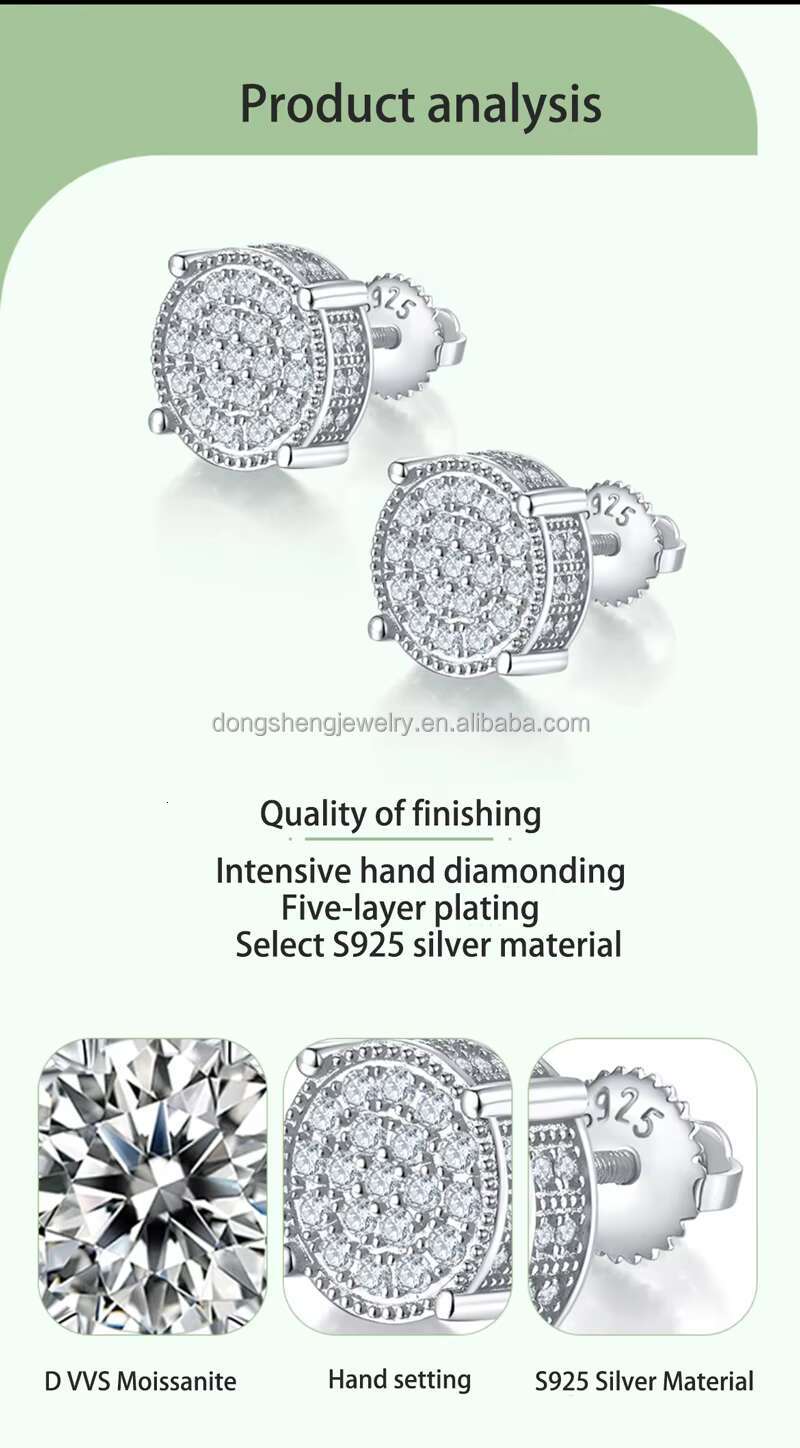Gra Certificate Women Men Diamond Fashion Jewelry 14K 18K Gold 925 Silver Luxury Vvs Moissanite Roundness Earrings