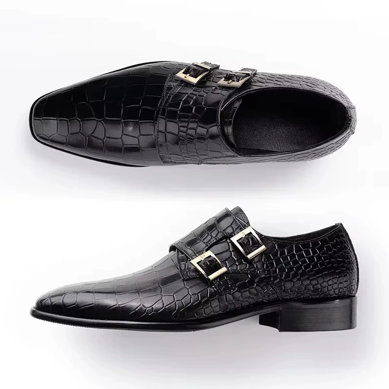 Mens Genuine Leather Dress Loafers Handmade Double Buckle Monk Slip-On Shoes for Party Formal Wear Fashion Mens Footwear 250526