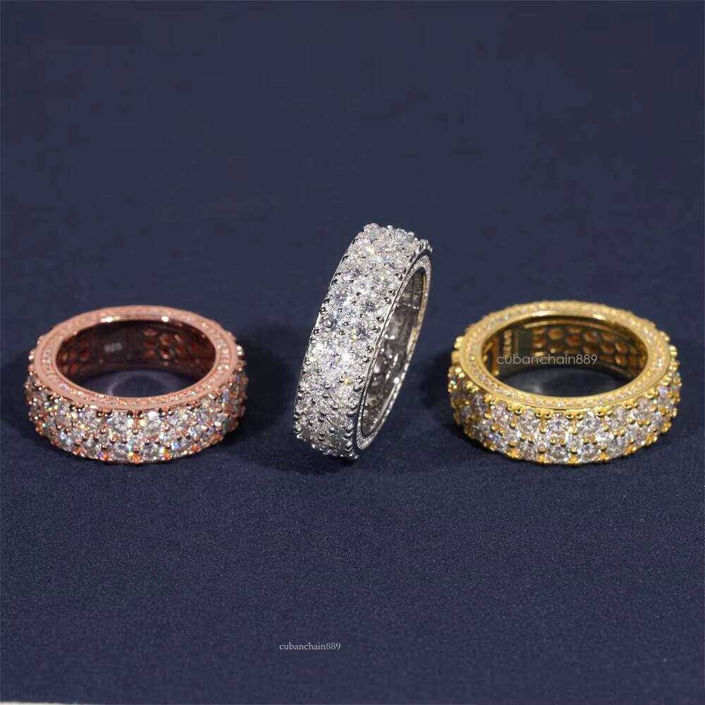 HIPHOPBLING Cross-Border Ready Stock Men's and Women's Leisure Three-Row Sier Moissanite Ring