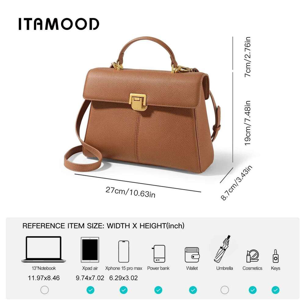 Designer Luxury ITAMOOD Genuine Leather Handbag For Christmas Women Large Capacity Tote Crossbody Shoulder Bag Satchel Purse Fashion Versatile