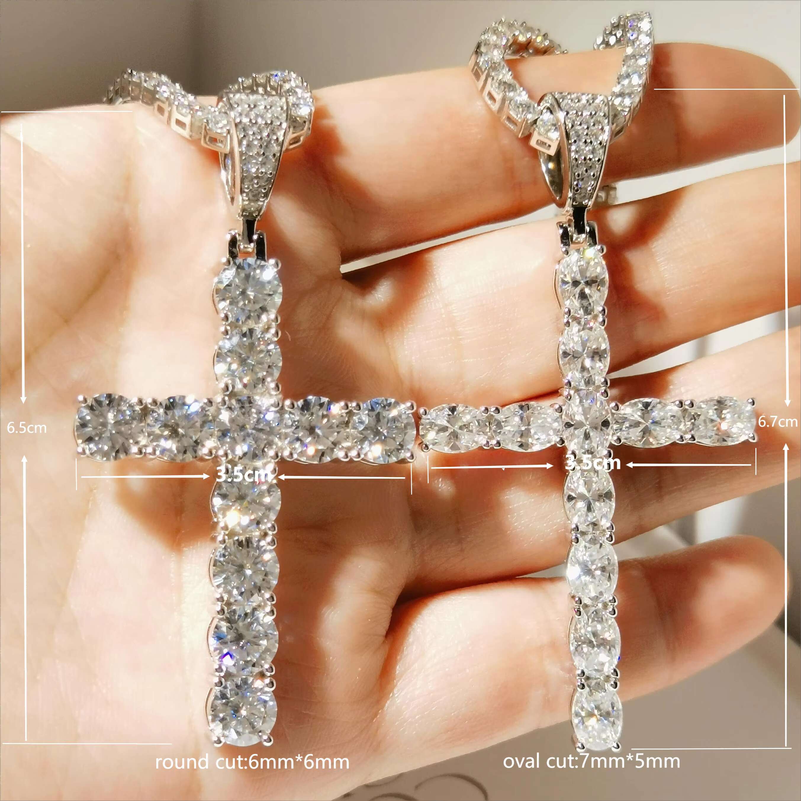 Oval Cut 7mm*5mm D Color VVS Moissanite Cross Pendant 925 Sterling Silver Rhodium Plated Necklace Unisex for Women Men