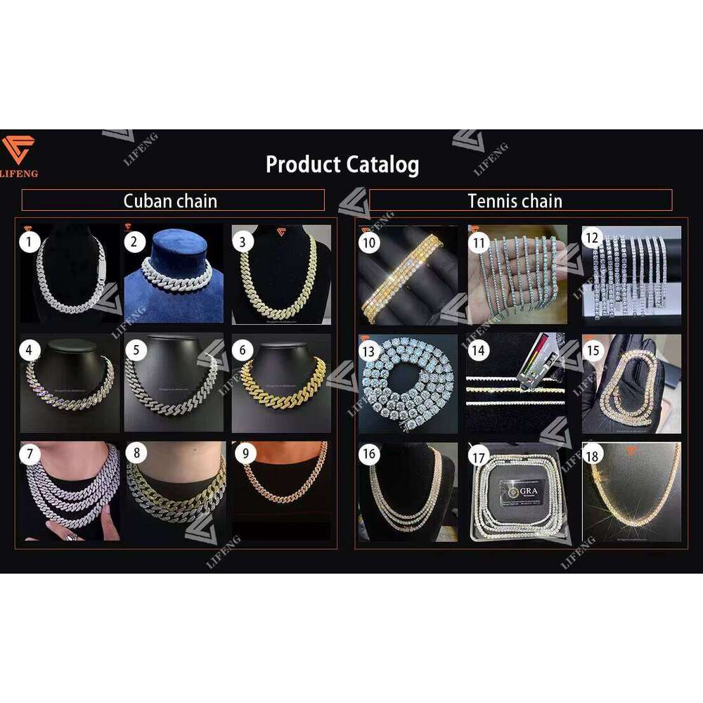 Pass The Dia Test VVS Moissanite 3mm 4mm Wide Sterling Sier Tennis Chain Hip Hop Jewelry Necklace For Men And Women