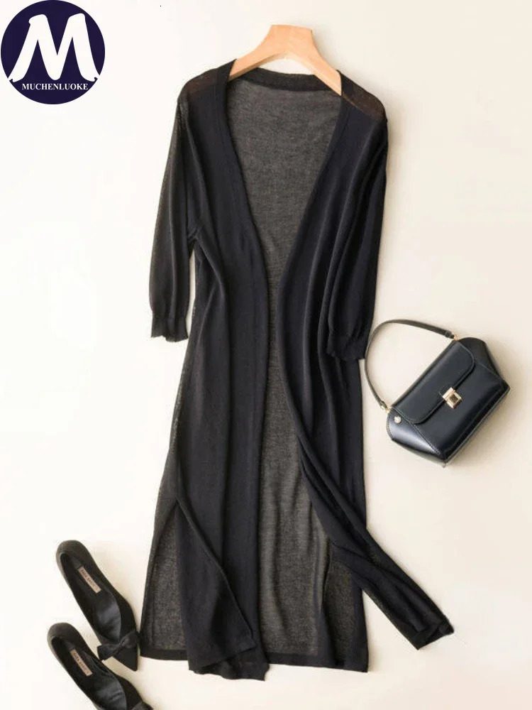 Womens Thin Style Knitted Cardigan Hollow Out Coats Long Sleeves Casual Loose Sunscreen Korean Fashion Summer 2025 250530