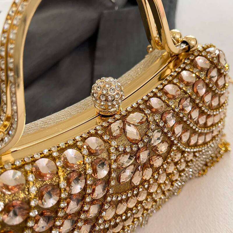 MOODS Rhinestone Tassel Evening Banquet Bag Glitter Ladies Clutch Purse With Chain Wedding Dinner Party Designer Handbags