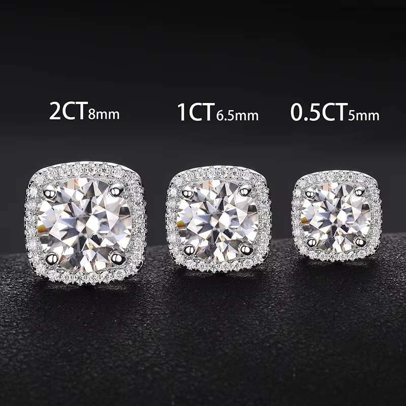 Wholesale High Quality New Fashion Hip Hop 925 Sterling Silver Iced Out Moissanite Square Stud Earrings