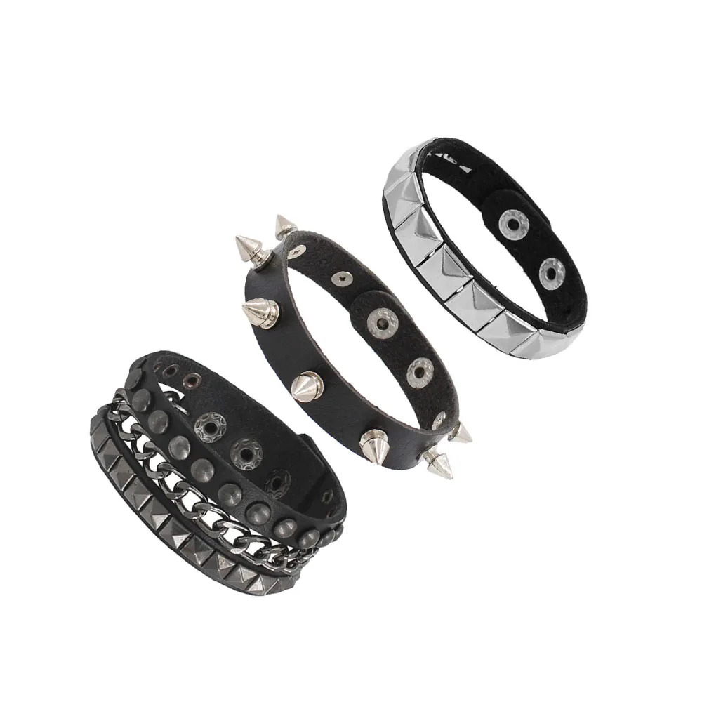 Punk Rock Studded Bracelet Set Spiked Leather Cuff Bracelet for Men Women 80s Wristband Emo Bracelet Adjustable 250528