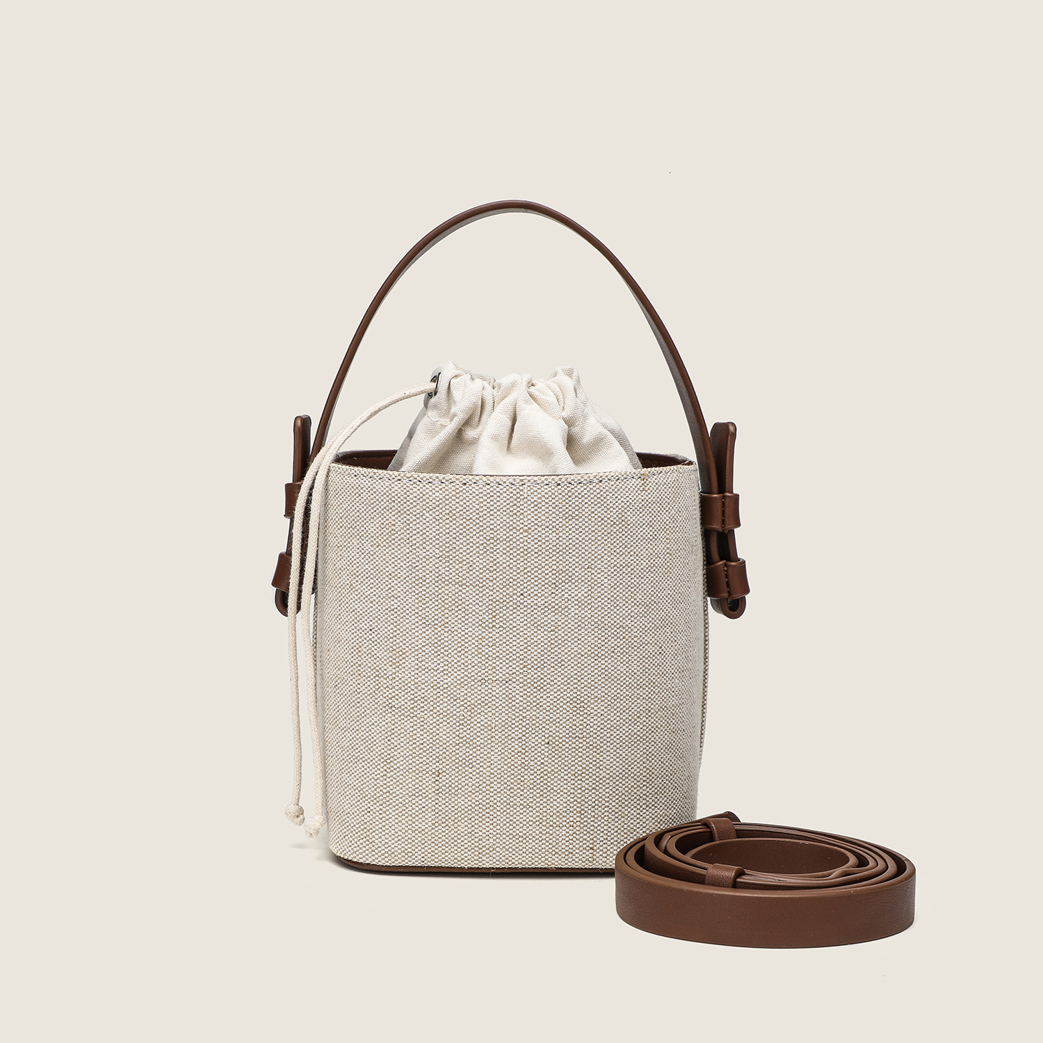 designer 2025 New Ins Super Popular Canvas and Leather Bucket Bag Color-Block Small Bag Harajuku Style Single Shoulder Crossbody Handbag for Women