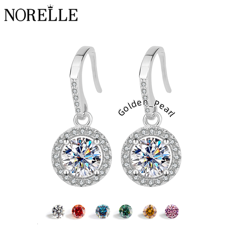 NORELLE Factory Wholesale Genuine S925 Silver Earrings 1ct Moissanite White Gold Halo Fine Jewelry