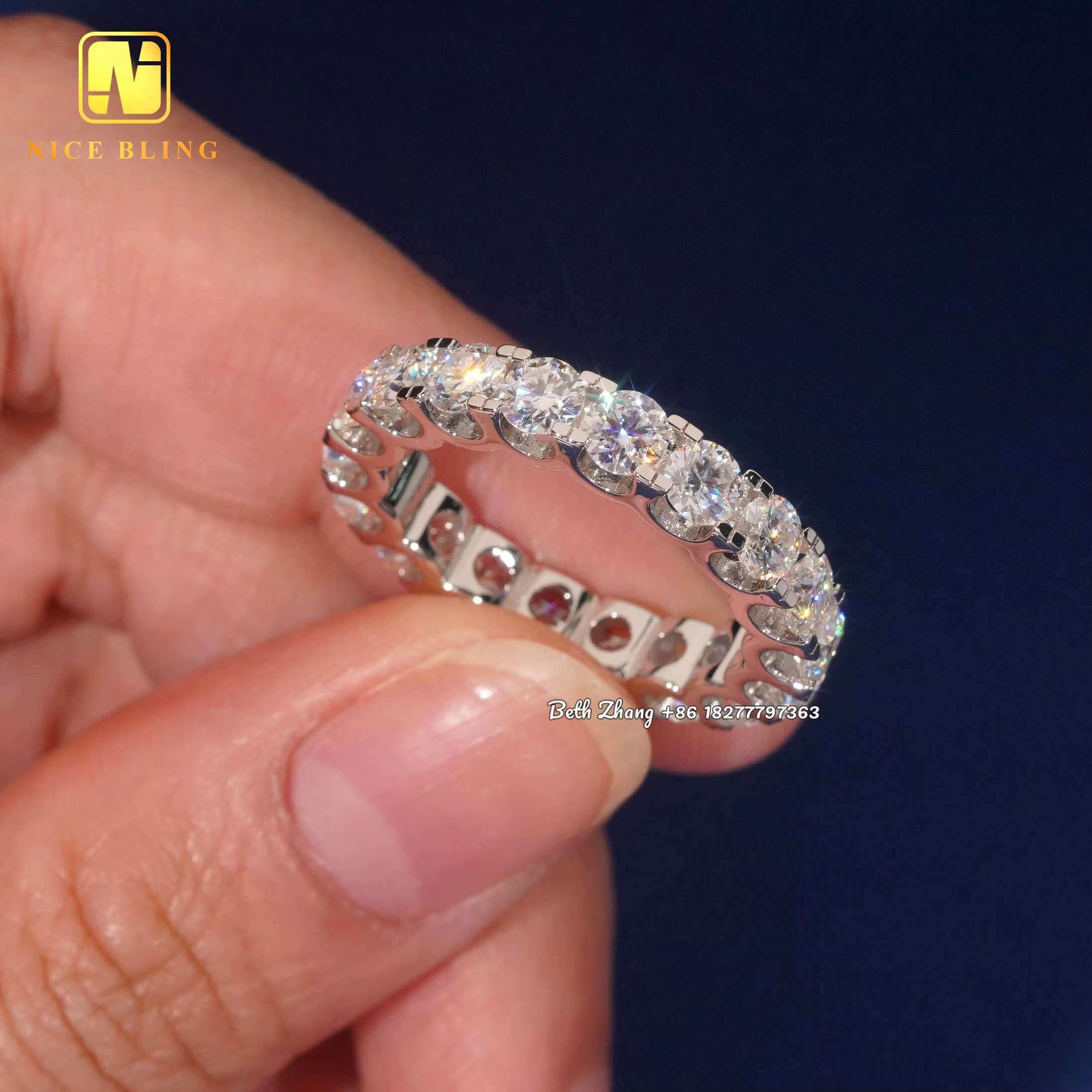 4mm VVS Moissanite Diamond Tennis Rings Trendy Silver Jewelry Men Women Engagement Wedding Bands