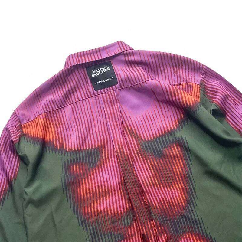 Gradient Color Human Body Image Print Patchwork Shirts For Men And Women Streetwear Baggy Camisas Ropa Hombre Y2k Clothing