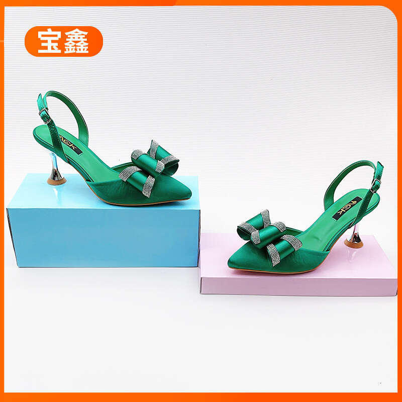 New Rhinestone Bowknot Women's Slippers Pointed Toe Stiletto High-end Fashion Outdoor Comfortable Shoes
