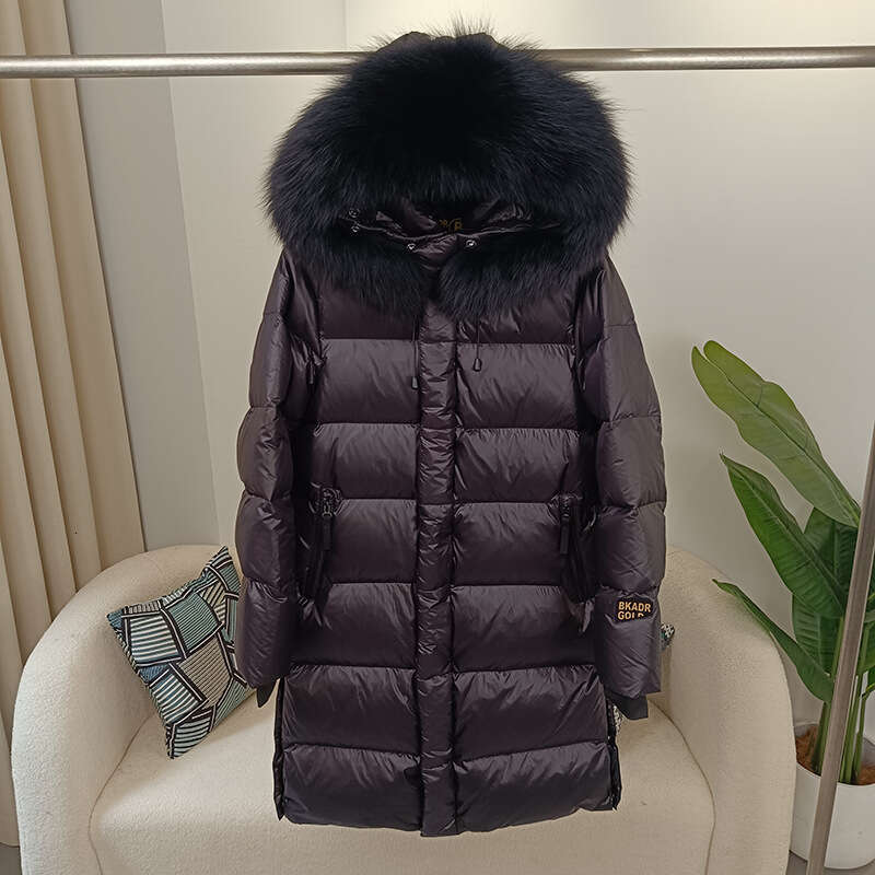2025 New Black Gold Duck Mid-Length Women's Down Jacket Fashionable Elegant Hooded Windproof Thickened Warm Coat