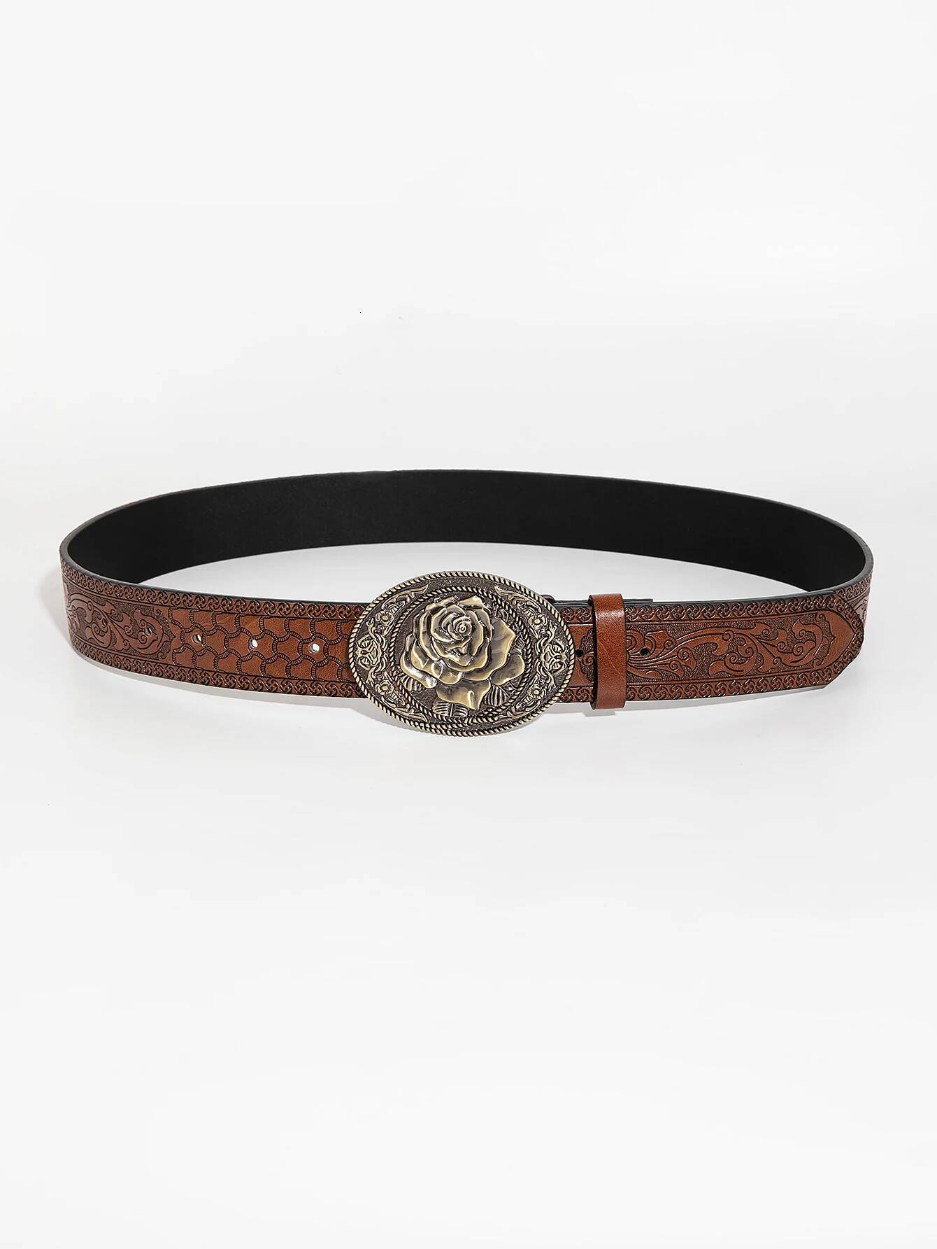 1pc men's vintage casual carved rose metal buckle color matching flower emed rivet jeans accessories belt suitable for