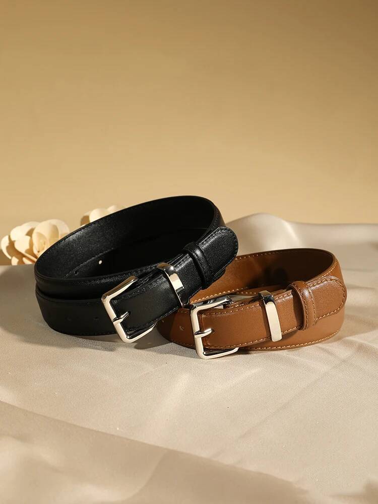 Suede Cowhide Leather Belt Women, Vintage Ladies Belts with Sliver Square Buckle 2.8cm Wide Waistband for Dress&Jeans