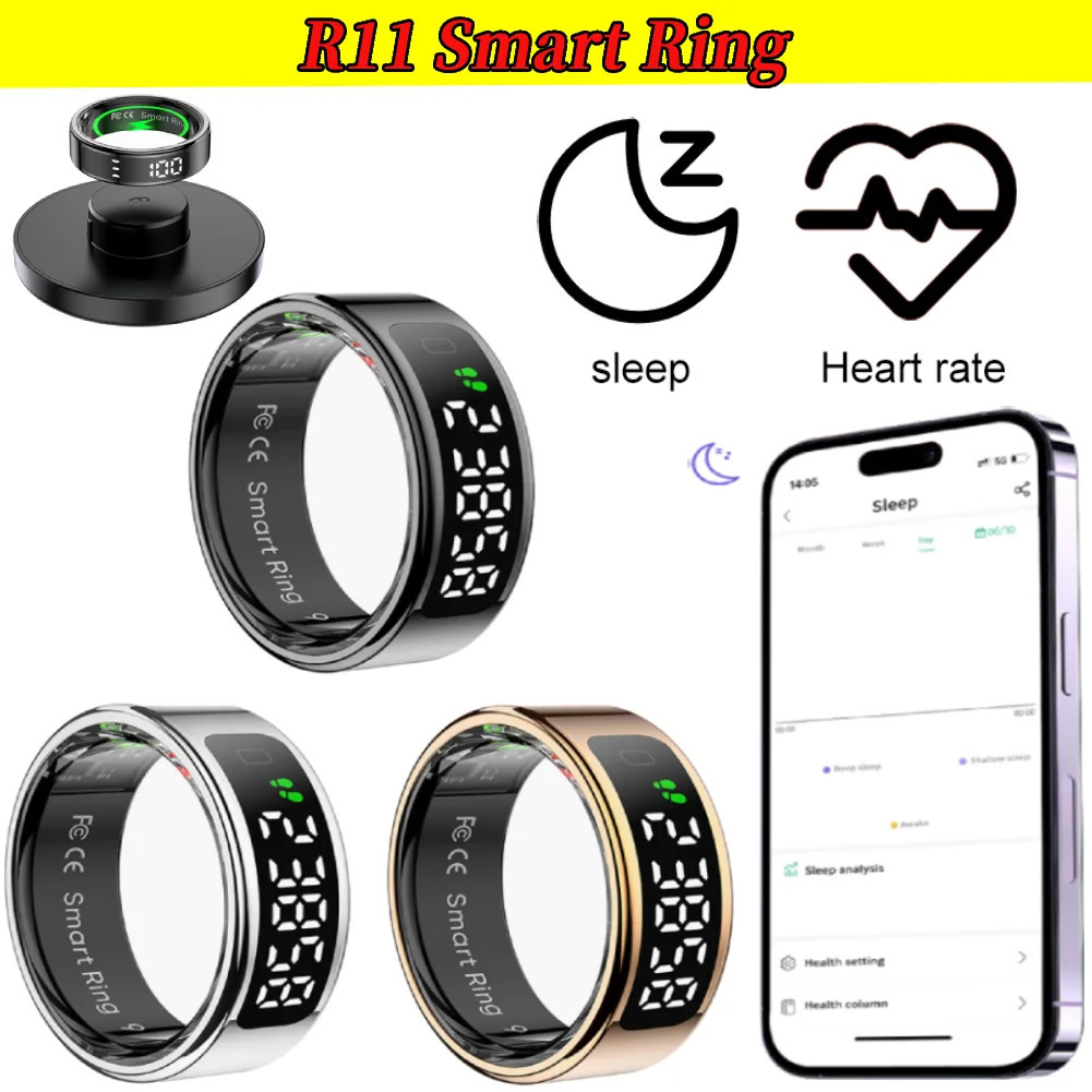 2025 R11 Smart Ring with Display Screen and Touch Health Manager Wireless Charging Fitness Sleep Monitor Smartring for IOS 250526